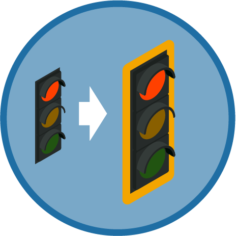 Icon showing a traffic signal being enlarged for signal enhancement.