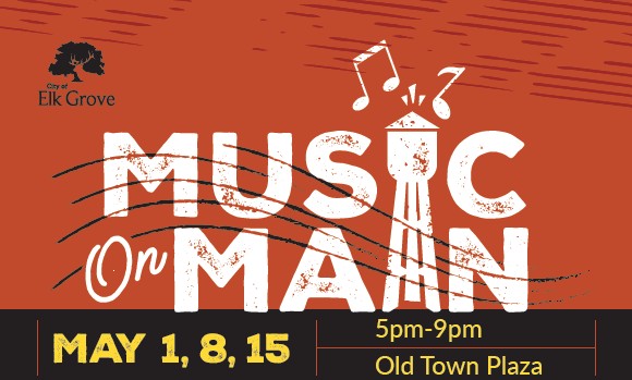 dark orange music on main logo with water tower in the background and dates of May 1, May 8 and may 15
